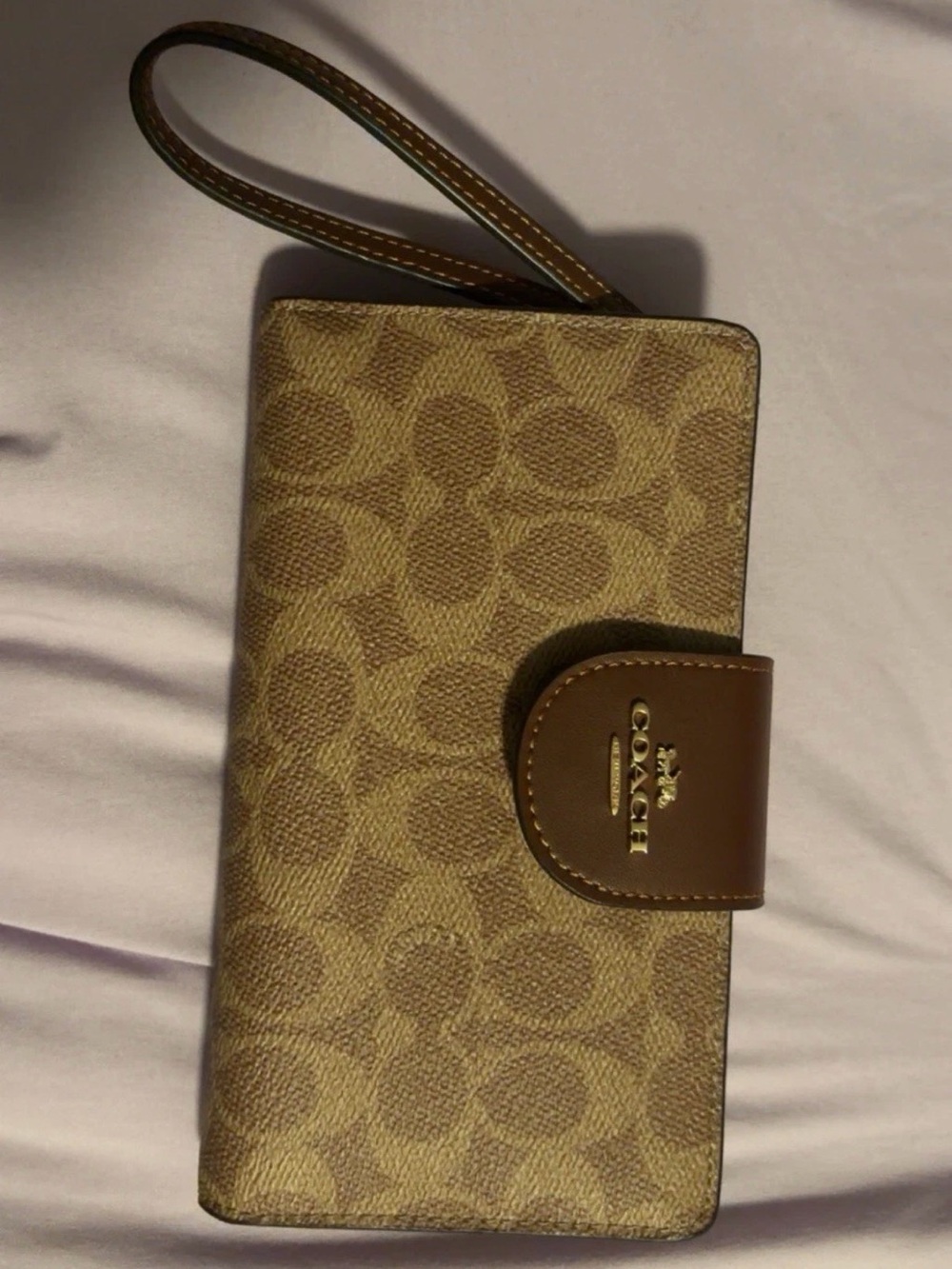 Coach Tan and Brown Signature Canvas Wristlet Wallet - Picture 1 of 3